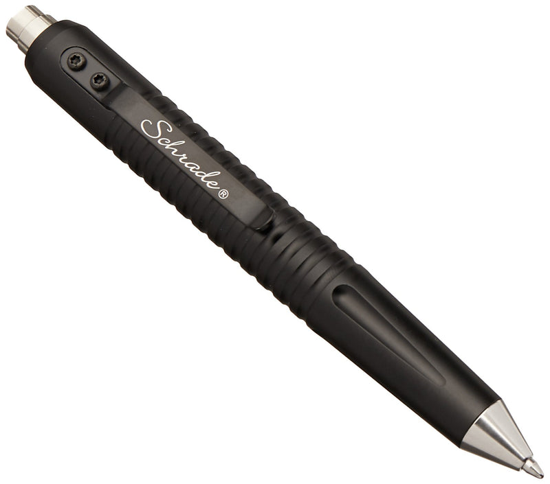 Schrade SCPEN9BK 5in Aluminum Refillable Push Button Tactical Pen for Outdoor Survival, Protection and EDC