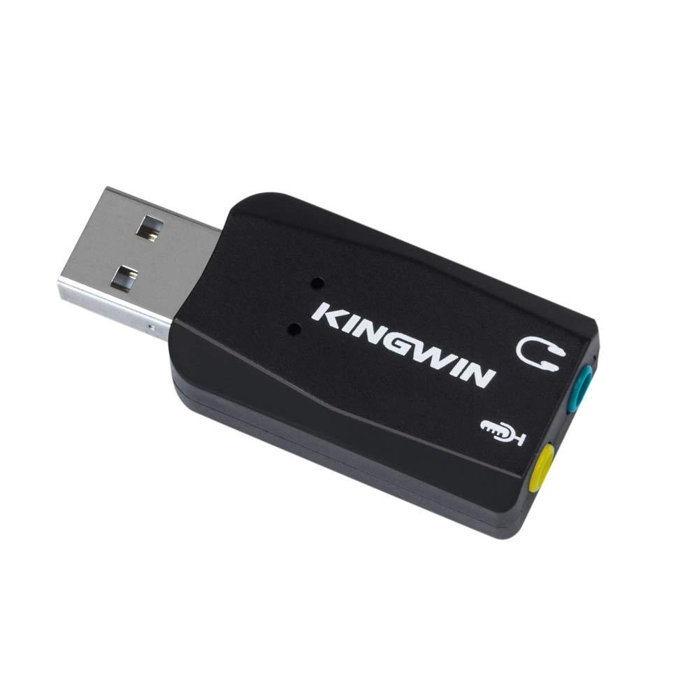 Kingwin USB External Stereo 3D Sound Adapter, USB Bus-Powered, [Plug & Play], C-Media Chipset and No External Power Required. Windows & Mac Compatible, and No Driver Needed