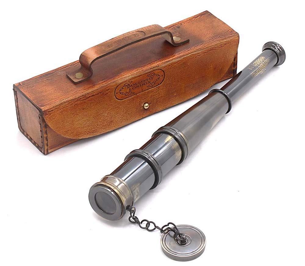 Roorkee Instruments India Spyglass Monocular Telescope Antiqued Brass with Leather Case