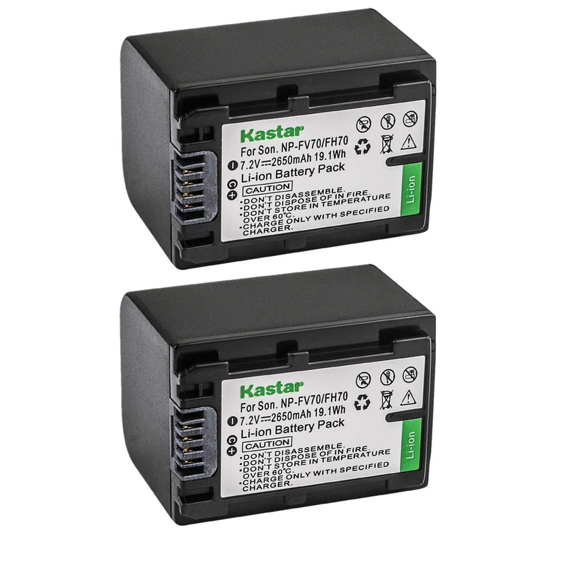 Kastar NPFH70 Battery (2-Pack) for Sony NP-FH100, FH60, FH70, NP-FH90, TRV and Sony DCR-DVD405 407E 408 410E 450 602E 610 650E DCR-HC96 DCR-SR85 HDR-HC9 HDR-UX20 HDR-SR12 DCR-SR65E XR500E Camera