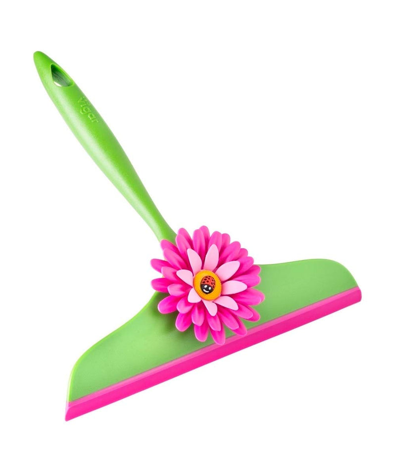 [AUSTRALIA] - Vigar Flower Power Squeegee, Pink and Green, 9 inches, Space-Saving Hanging Hole for Quick-Drying 
