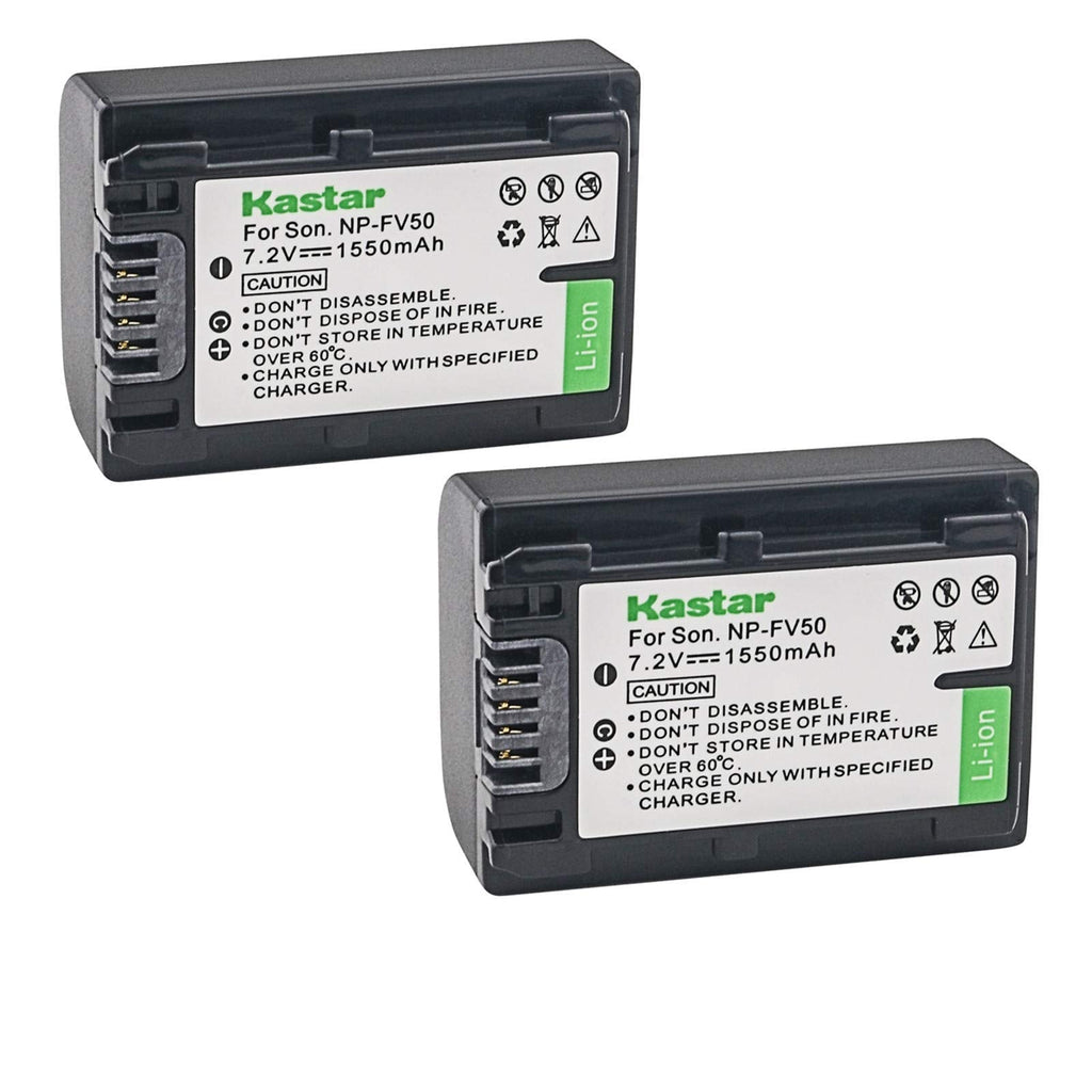 Kastar NP-FV50 Battery 2 Pack for Sony NP-FV30 NP-FV40 NP-FV50 & Sony Handycam HDR-CX380 430V 900 580V 760V HDR-PJ540 650V HDR-PV710V 790V 810 HDR-TD30V FDR-AX100 DCR-SR DCR-SX HDR-CX HDR-XR Series