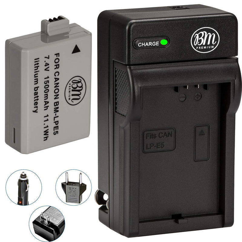 BM Premium LP-E5 Battery and Charger Kit for Canon EOS Rebel XS, Rebel T1i, Rebel XSi, 1000D, 500D, 450D, Kiss X3, Kiss X2, Kiss F Digital SLR Camera
