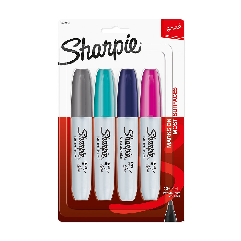 Sharpie Permanent Markers, Broad, Chisel Tip, 4-Pack, Assorted 2015 Colors (1927324)