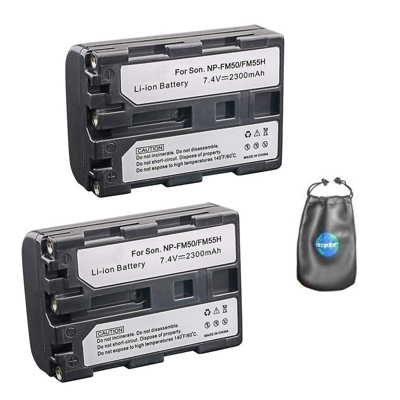 ValuePack (2 Count): Digital Replacement Camera and Camcorder Battery for Sony NPFM50, NPFM55H - Includes Lens Pouch