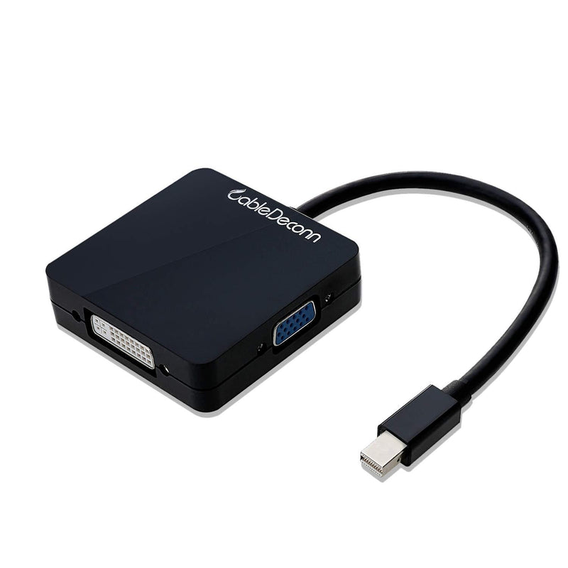 CableDeconn Mini Displayport (Thunderbolt Port Compatible) to HDMI DVI VGA 3 in 1 Adapter Cable Converter