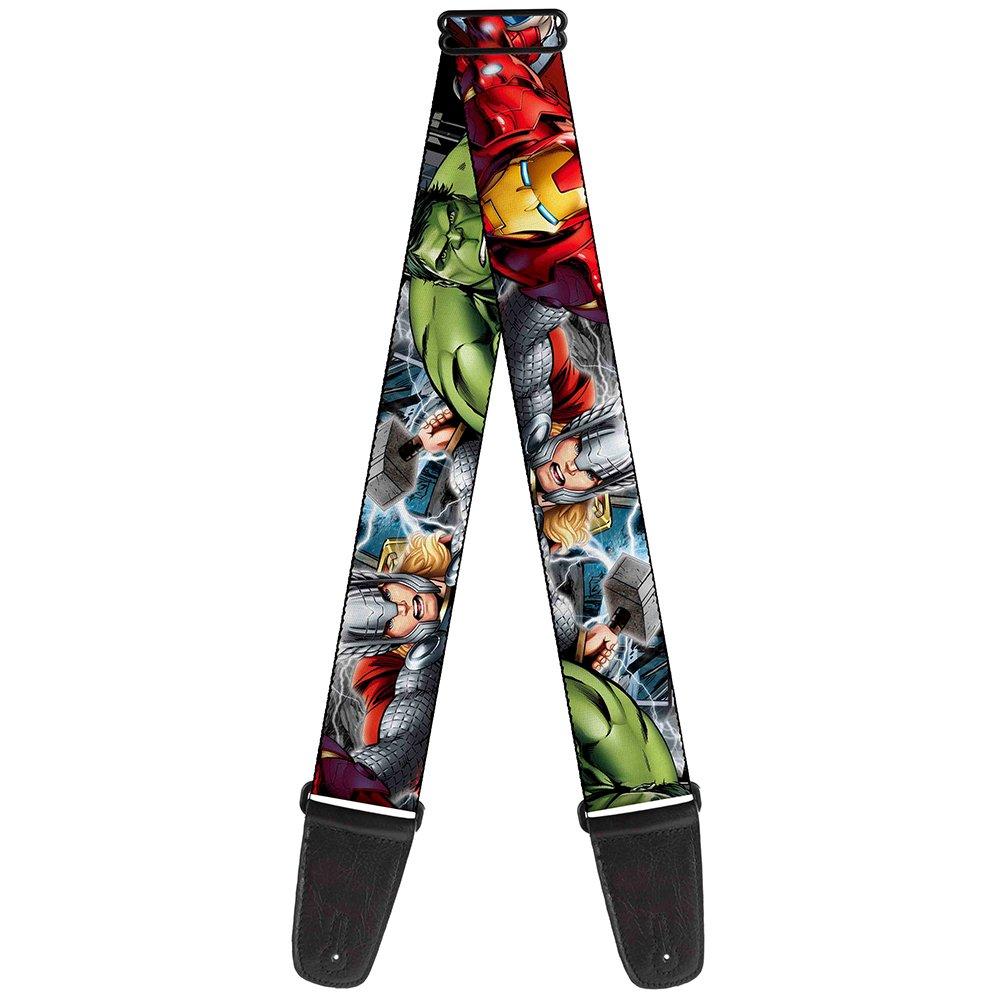 Buckle-Down Guitar Strap Marvel Avengers 4 Superhero Poses Close Up 2 Inches Wide, Multicolor