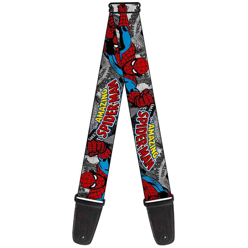 Buckle-Down Guitar Strap - THE AMAZING SPIDER-MAN Stacked Comic Books/Action Poses - 2" Wide - 29-54" Length