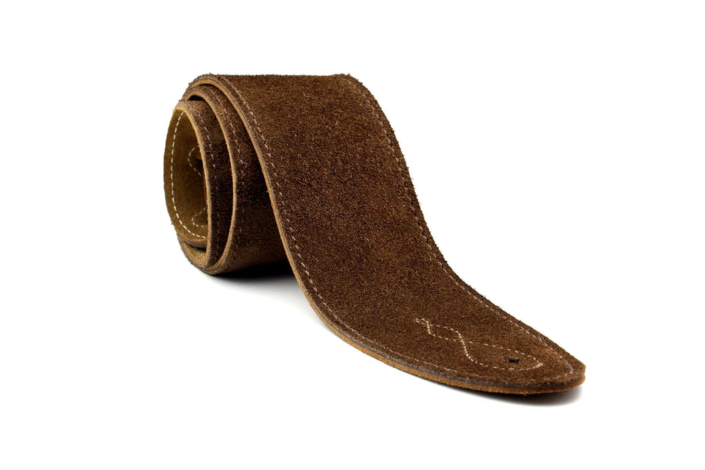 Soft Suede Wide Guitar Strap with Cream Stitching (Free Plectrums) (Brown)