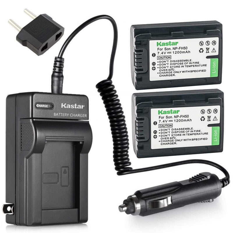 Kastar NP-FH50 Battery 2-Pack and Charger Replacement for Sony DCR-DVD610 DCR-DVD710 DCR-DVD810 DCR-DVD910 DCR-DVD510 DCR-DVD410 DCR-DVD310 DCR-DVD110 Camcorder