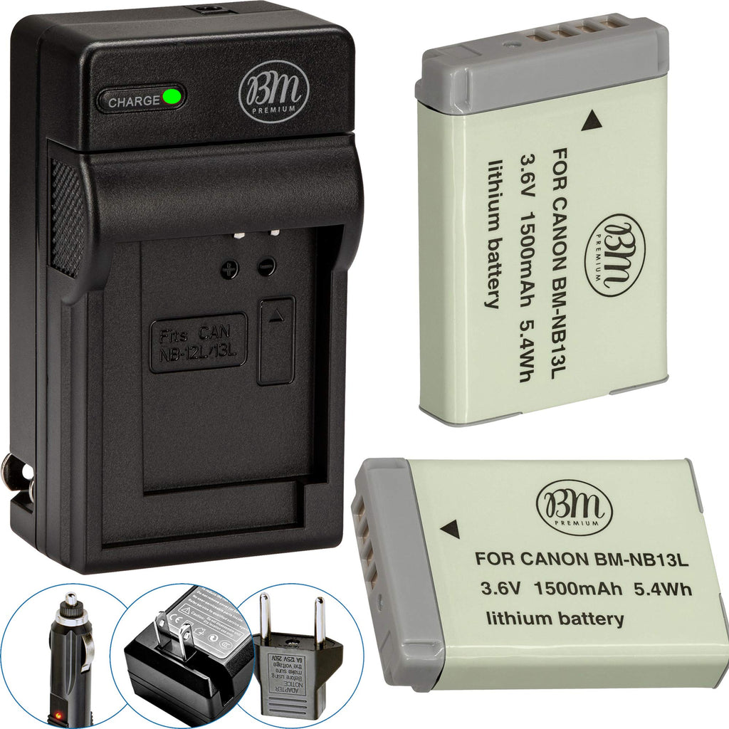 BM Premium 2-Pack of NB-13L Batteries and Charger Kit for Canon PowerShot SX740 HS, G1 X Mark III, G5 X, G5 X Mark II, G7 X, G7 X Mark II, G7 X Mark III, G9 X, G9 X Mark II, SX620 HS, SX720 HS Cameras