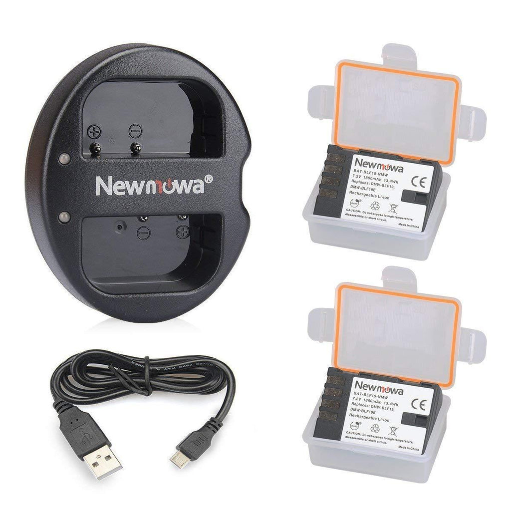 Newmowa DMW-BLF19 Battery (2 pack) and Dual USB Charger for Panasonic DMW-BLF19 and Panasonic DMW-BLF19E Panasonic DMC-GH5 DMC-GH3 DMC-GH3A DMC-GH3H DMC-GH4 DMC-GH4H DC-GH5S