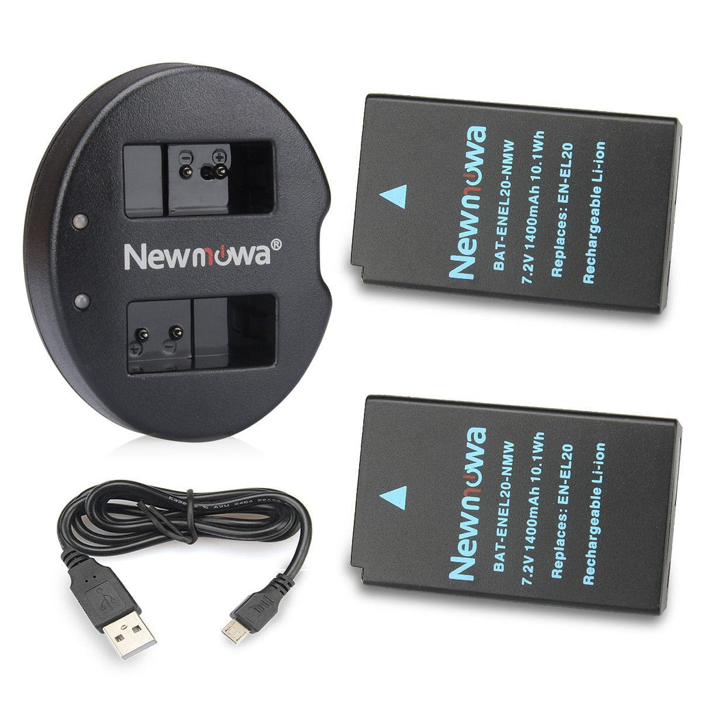 Newmowa EN EL20 Replacement Battery (2 Pack) and Dual USB Charger for Nikon EN-EL20,Nikon EN-EL20a, Nikon Coolpix P1000, Nikon 1 J1,Nikon 1 J1/1 J2/1 J3/1 S1/1 V3,and Blackmagic Pocket Cinema