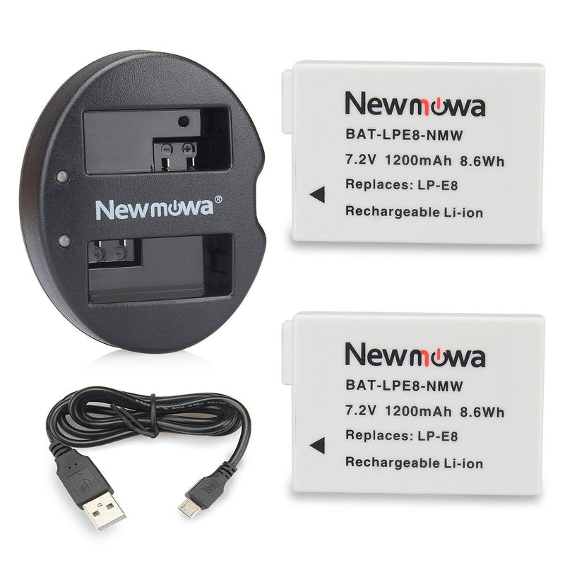 Newmowa LP-E8 Replacement Battery (2 Pack) and Dual USB Charger for Canon LP-E8 and Canon EOS Rebel T2i, EOS Rebel T3i, EOS Rebel T4i, EOS Rebel T5i