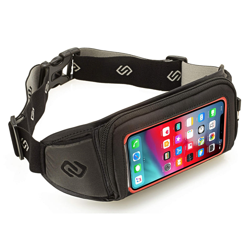 Sporteer Kinetic K1 Running Belt Waist Pack - Compatible with iPhone 13 Pro Max, 13 Pro, 13, 12/11 Pro Max, Xs Max, XR, X, 8 Plus, Galaxy S20 Plus, 10 Plus, Note 10+, 9, S9+, Pixel 4 XL, LG, Moto - Fits Cases