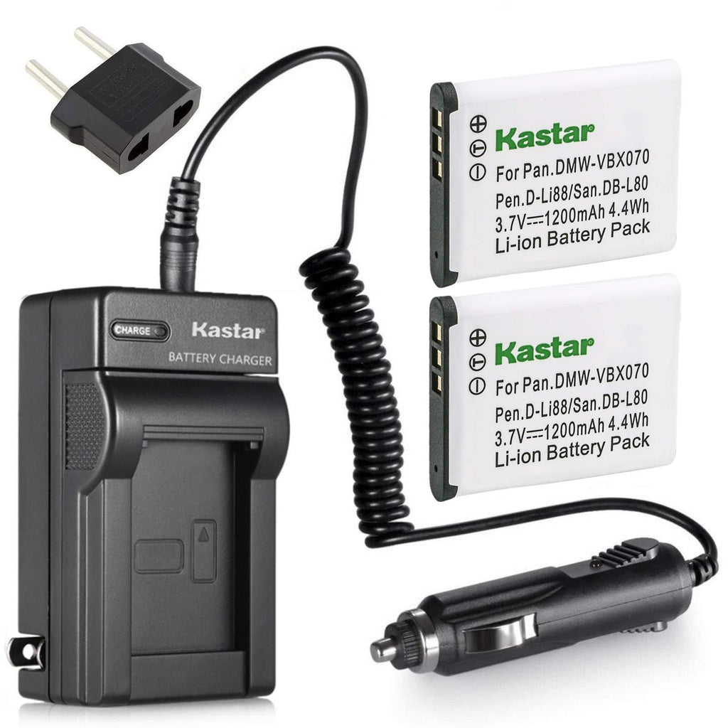 Kastar Battery 2-Pack and Charger for Sanyo Xacti VPC-GH2 VPC-GH3 VPC-GH4 VPC-PD1 VPC-PD2 VPC-PD2BK VPC-X1200 VPC-X1220 VPC-X1420 ICR-XPS01MF ICR-XPS03MF ICR-XRS120MF DMX-CS1S DMX-GH1 VPC-CG100 Camera