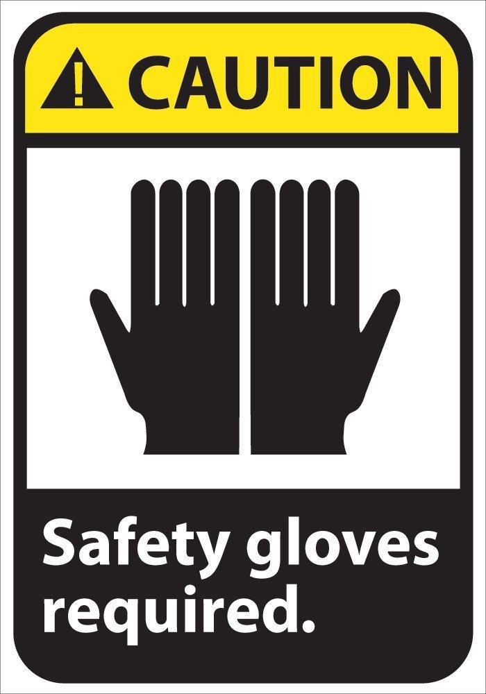 National Marker CGA8R Safety Gloves Required with Graphic Caution Sign, Rigid Plastic, 10" x 7"