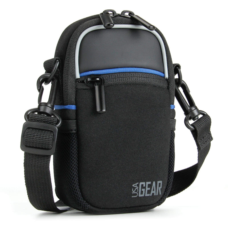 USA GEAR Compact Camera Case Point and Shoot Camera Bag with Accessory Pockets, Rain Cover and Shoulder Strap - Compatible with Sony CyberShot, Canon PowerShot ELPH, Nikon COOLPIX and More (Black) Black