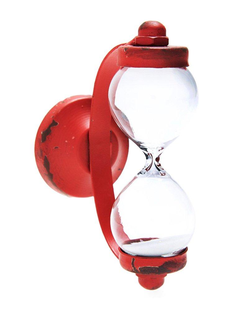 Creative Co-op Casual Country Magnetic Kitchen 3 Minute Sand Timer Hourglass with Distressed Finish (Red)