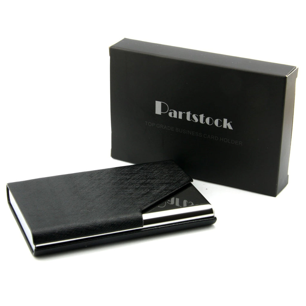 Partstock(TM) New Style Cross Pattern PU Leather and Stainless steel Business Name Card Holder Wallet Leather Credit card ID Case / Holder 25 Name Cards Case with Magnetic Shut.(Black)
