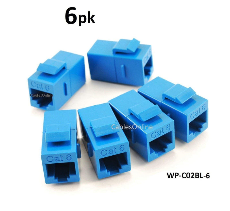 CablesOnline, 6-Pack CAT6 Female/Female RJ45 Ethernet Blue Keystone Jack Coupler, WP-C02BL-6