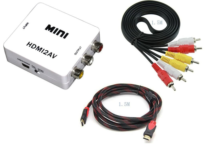 YOOYE Mini real 1080p HDMI2AV Video Converter + High Speed HDMI Cable( 5 Feet)+ RCA Composite Audio Video DVD TV AV(5 Feet)