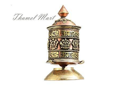 Table Top Copper Brass Tibetan Buddhist 8 Lucky Symbols Prayer Wheel