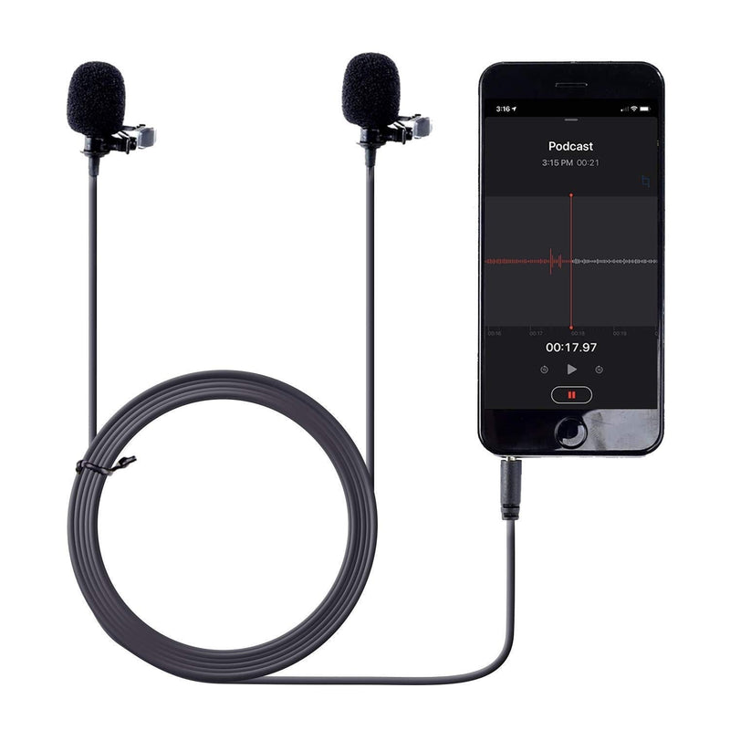 [AUSTRALIA] - Movo PM20 Dual Lavalier Microphone - Lapel Microphone Compatible with Apple iPhone, iPad, iPod Touch, Android and Windows Smartphones - Perfect Interview Microphone 