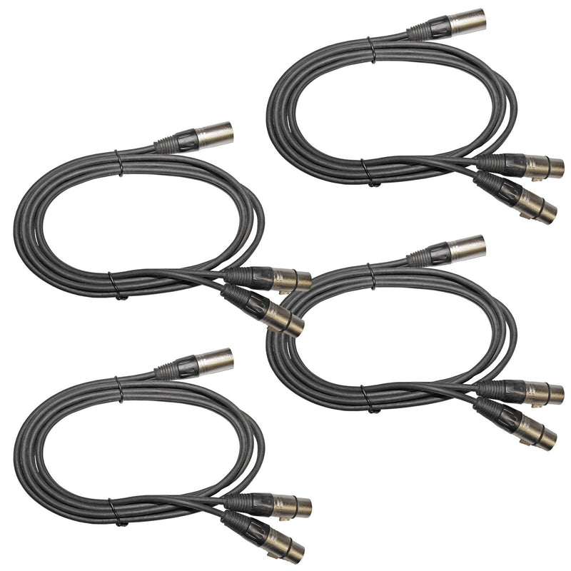 4 Pack of 3 pin XLR Y Cable mic Splitter Microphone Audio Cords Black 6' 1 Male to 2 Female