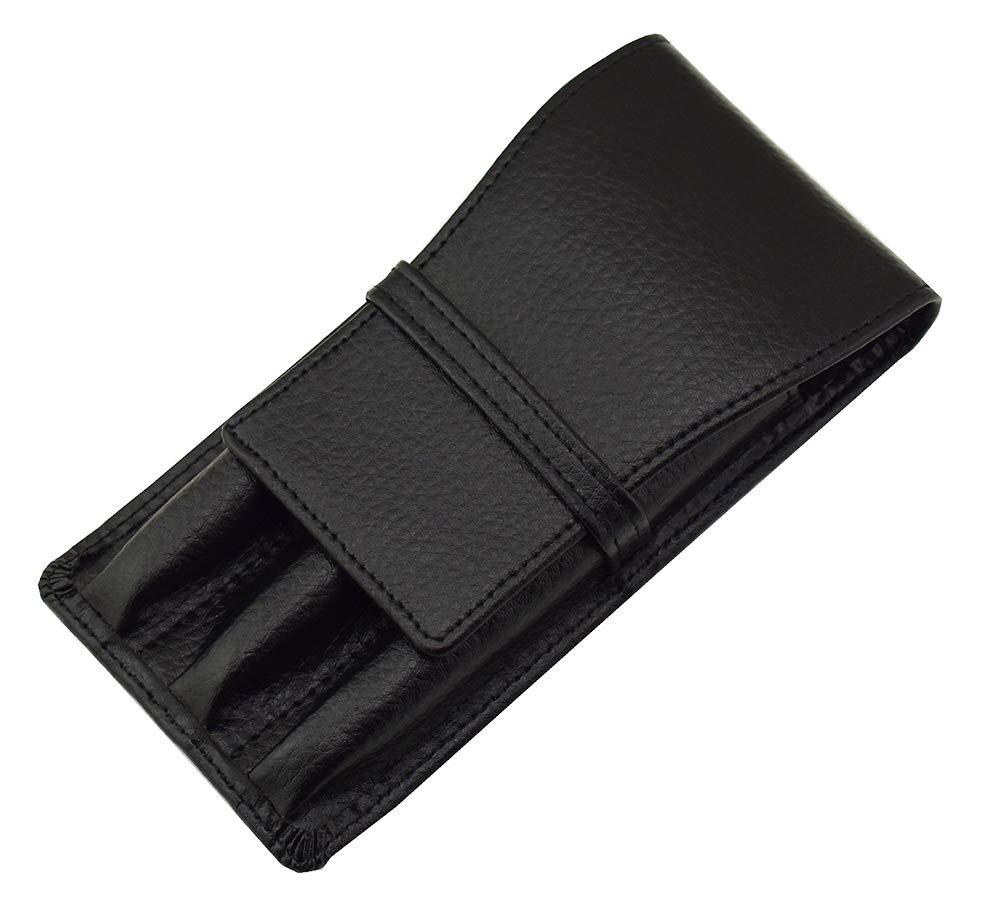 Leather Fountain Pen case for 3 Pens Pouch Separate Slot Organizer Carrying case Black Color