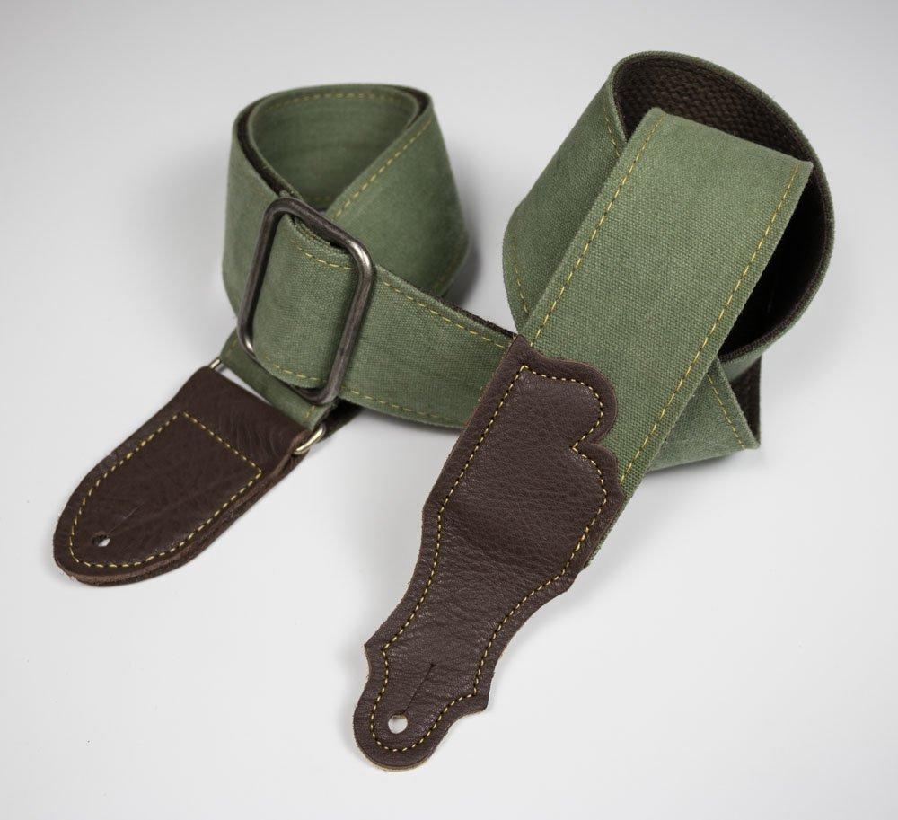 Franklin Strap - 2" Distressed Canvas - Guitar Strap - Olive with Chocolate End Tab