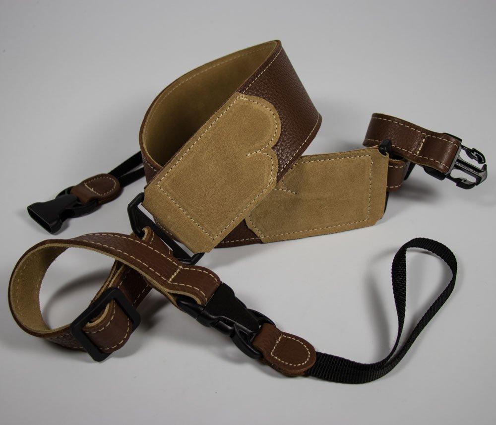 Franklin Strap - 2.5" Glove Leather with Suede Backing and Quick Release Loops - Banjo Strap - Caramel