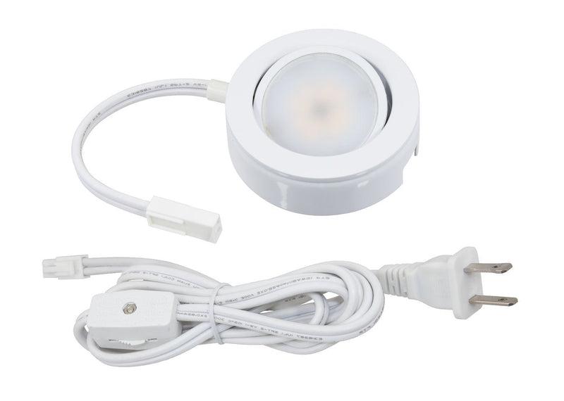 American Lighting MVP-1-WH Single Puck Kit w/Roll Switch 6 Foot Power Cord, 6-Inch Lead/Tail Wire and Hardware, Dimmable Swivel LED, Linkable, cETLus, 2-3/4-Inch, 2700K, White MVP Collection, Ft