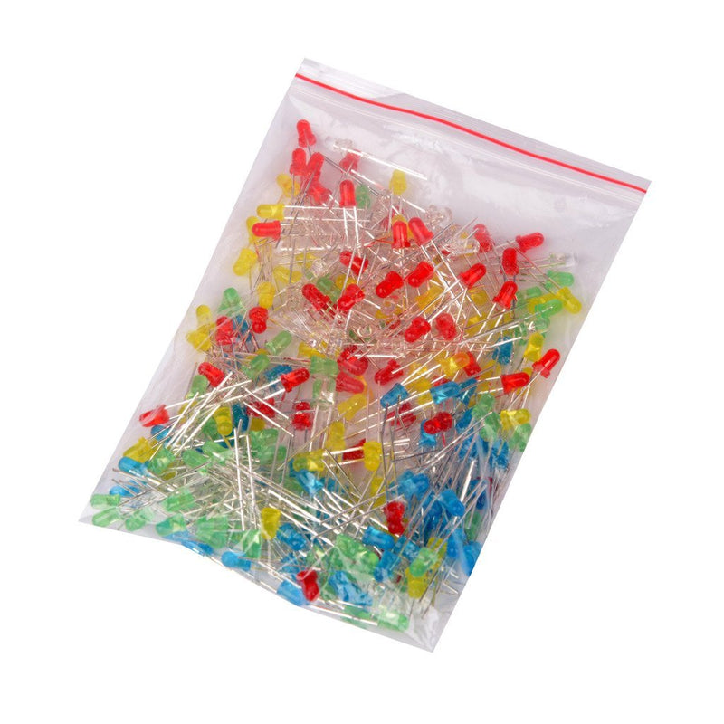 250pcs (5 Colors x 50pcs) 3mm LED Light Emitting Diode Lamp Diffused Assorted Kit (White Red Green Blue Yellow)