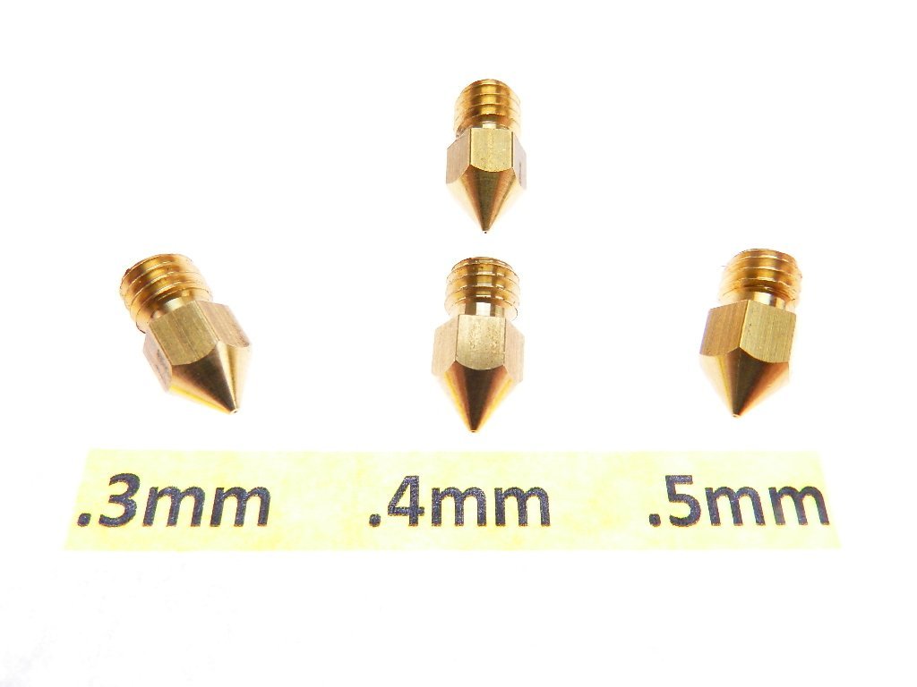 4 Qty .3mm (1) .4mm (2) .5mm (1) 3D Printer Nozzle MK7 MK8 makerbot RepRap 1.75mm ABS PLA