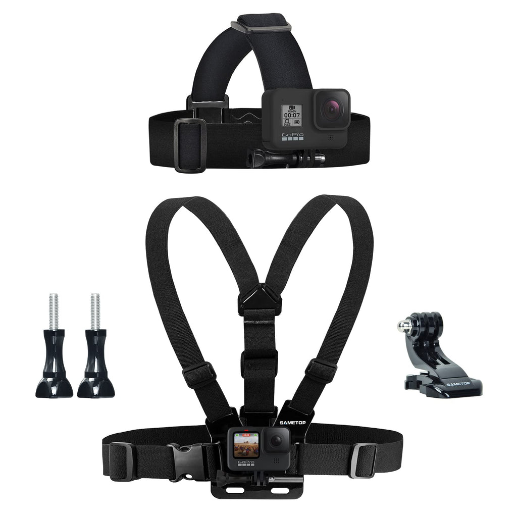 Sametop Head Mount Strap Chest Mount Harness Chesty Kit Compatible with GoPro Hero 10, 9, 8, 7, 6, 5, 4, Session, 3+, 3, 2, 1, Hero (2018), Fusion, DJI Osmo Action Cameras