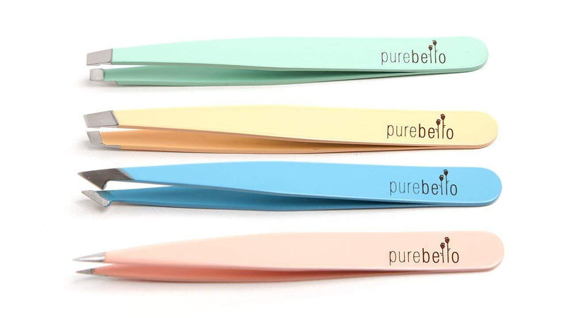 Four Piece Tweezer Set - Leather Travel Case - Purebello (MultiColor) MultiColor
