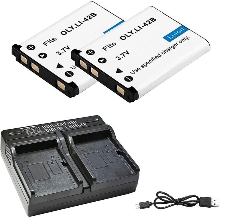 2-Pack LI-42B / LI-40B / LI-40C UltraPro Rechargeable Batteries 3.7V High-Capacity Replacement Battery with Rapid Dual Charger for Select Olympus Digital Cameras