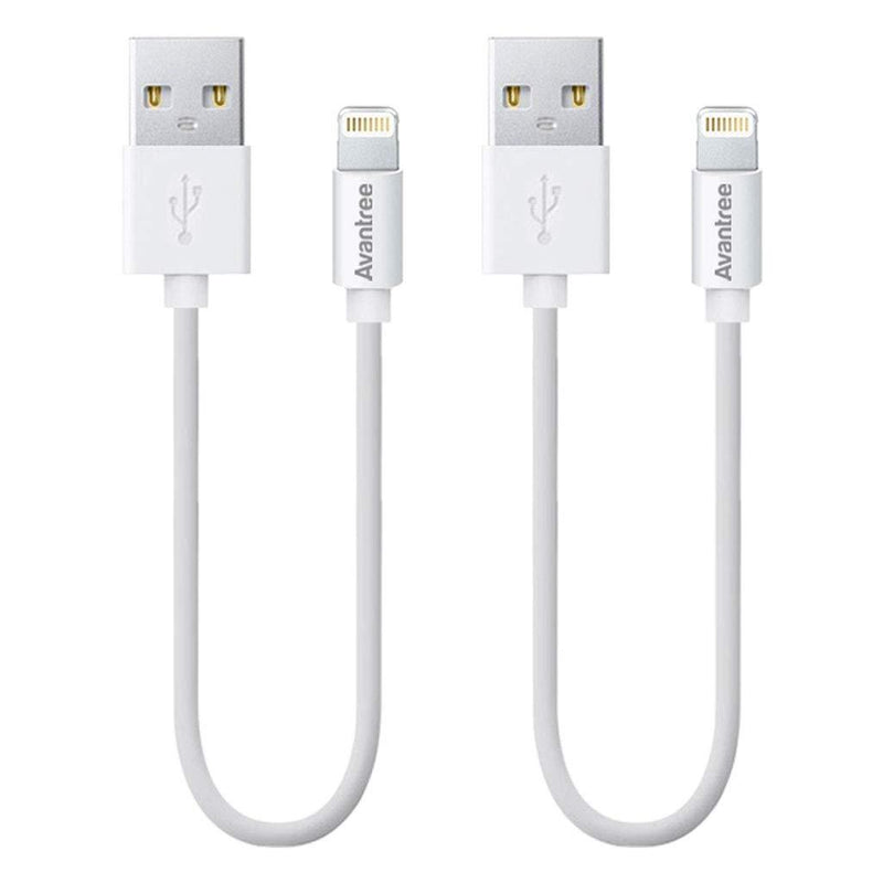 Avantree [Apple MFi Certified] 2 Pack Short Lightning Cable, 1ft for iPhone X, 8, 7, 6, 5, iPod iPad, for Data Sync & Charge - White