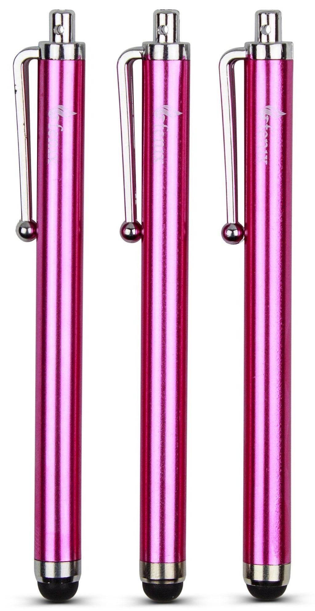 Fenix - Pack of Three Pink Universal Stylus Pen with Soft Rubber Tip for iPhone 4/5/5c/6/6+, iPad/iPad Air/iPad Mini, Samsung Galaxy S4/S5/S6/Edge, Kindle Fire, Surface Pro and Much More