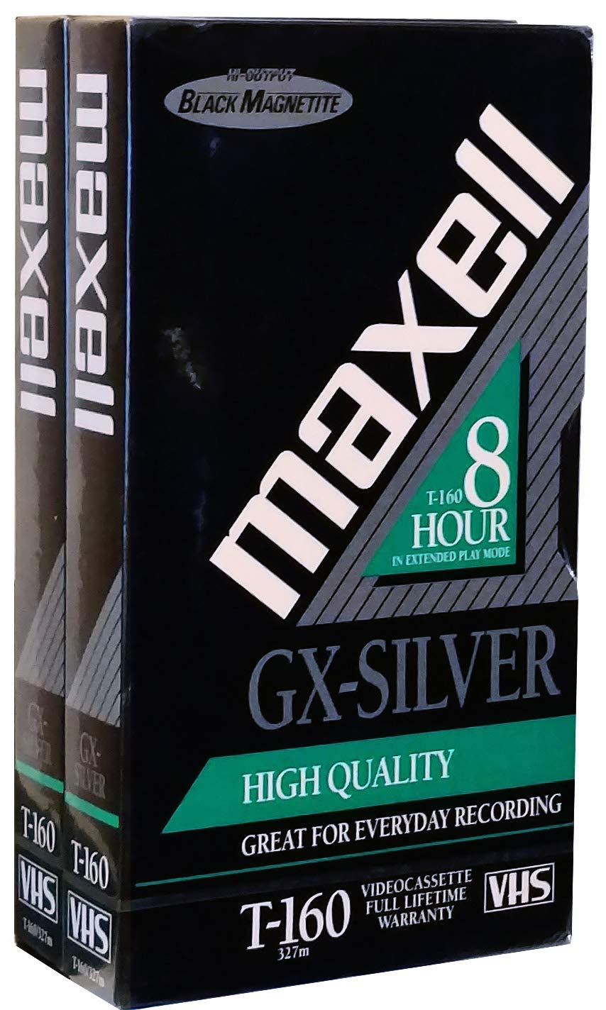 Maxell T-160 Gx-silver VHS Video Cassette Tape, Two Pack, 8 Hour Recording