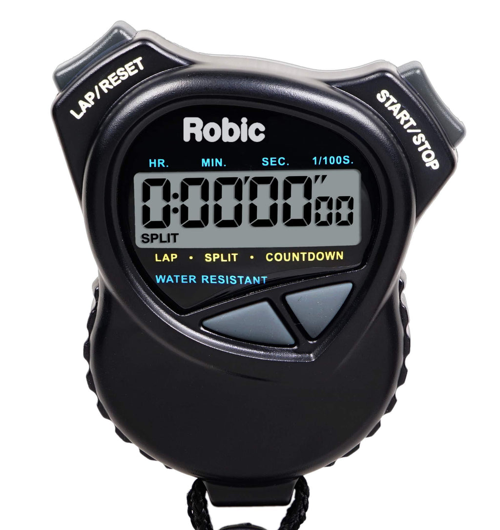 Robic 1000W Dual Stopwatch with Countdown Timer- Black- Water Resistant- Huge LCD Display to Hold and Use