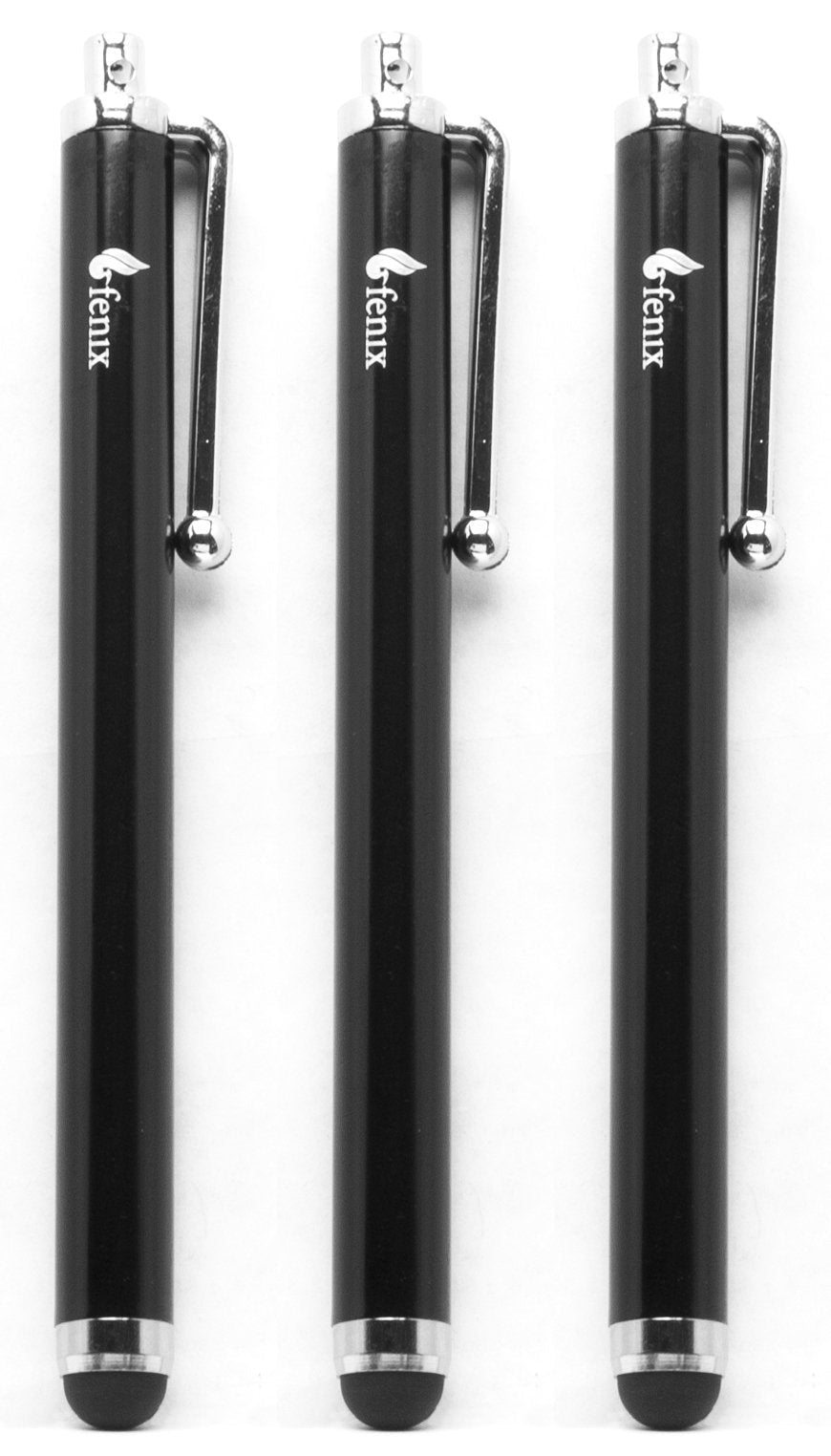 Fenix - Pack of Three Black Universal Stylus Pen with Matching Black Soft Rubber Tip for iPhone 4/5/5c/6/6+, iPad/iPad Air/iPad Mini, Samsung Galaxy S4/S5/S6/Edge, Kindle Fire, Surface Pro and Much More