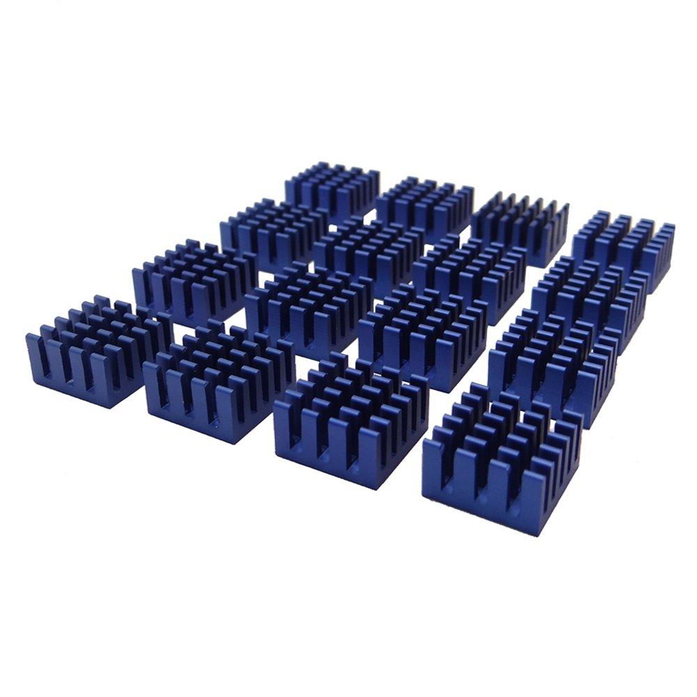 Akust Aluminum Chip Heatsink 0.59x0.59x0.32 Inch Blue 16 PCS