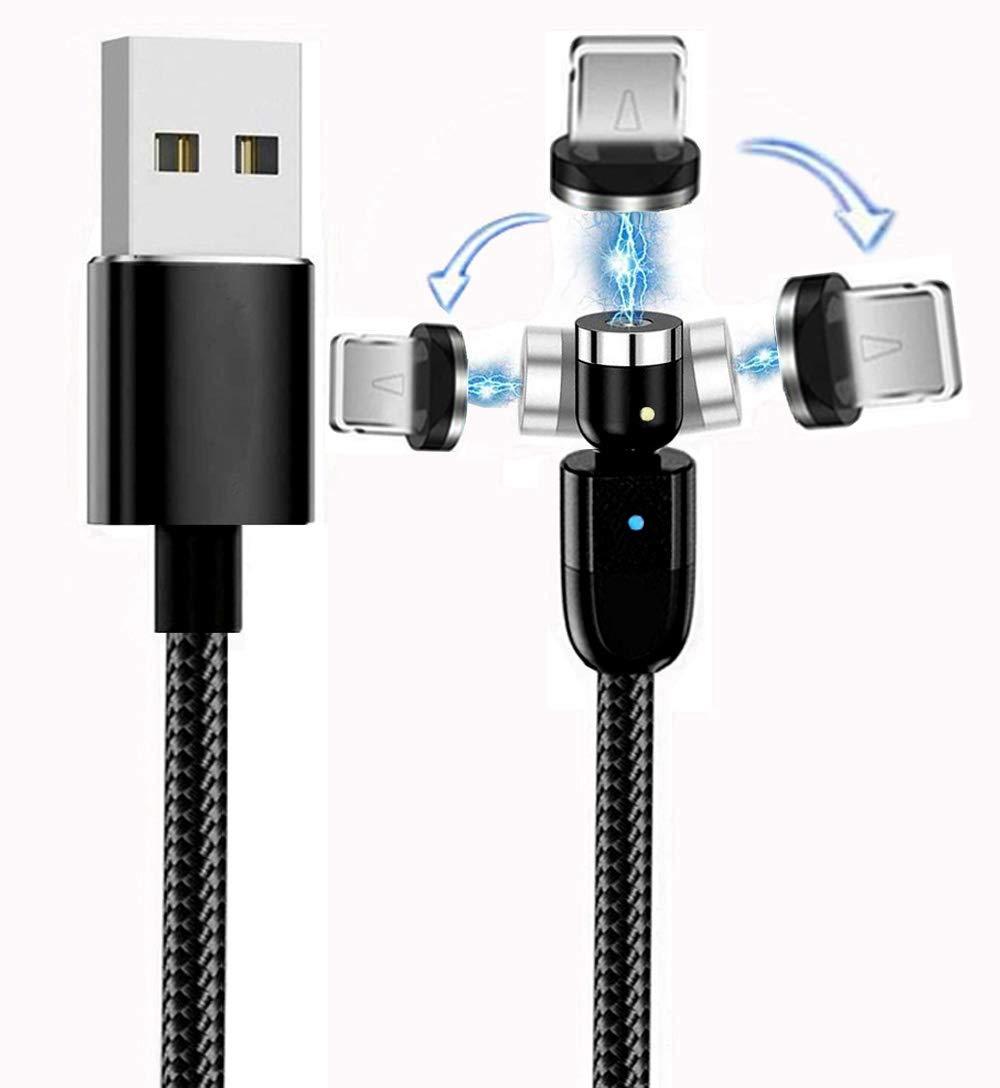 Top-Longer Magnetic USB Charging Cable with LED 2.4A High Speed for iProducts -No Sync Data 540°(360°+180°Double Rotation)-1m/3.3ft Black