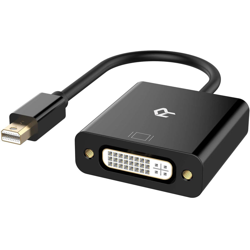 Rankie Mini DP to DVI, Gold 1080P Plated Mini DisplayPort (Thunderbolt Port Compatible) to DVI Male to Female Adapter Converter (Black) Black