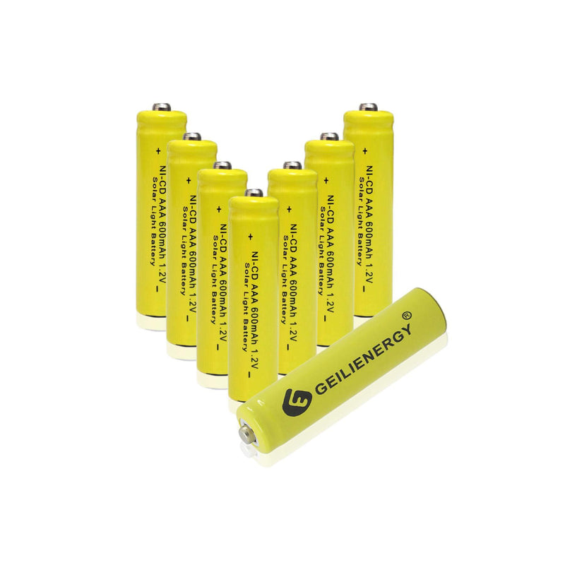 GEILIENERGY NiCd AAA 1.2V 600mAh Triple A Rechargeable Batteries for Solar Light Lamp Yellow Color (Pack of 8) 8PCS AAA NICD 600mAh