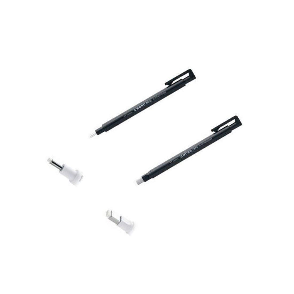 Tombow MONO Zero Pen-Style Eraser Round Tip + Square Tip (Black Barrel) Black Barrel