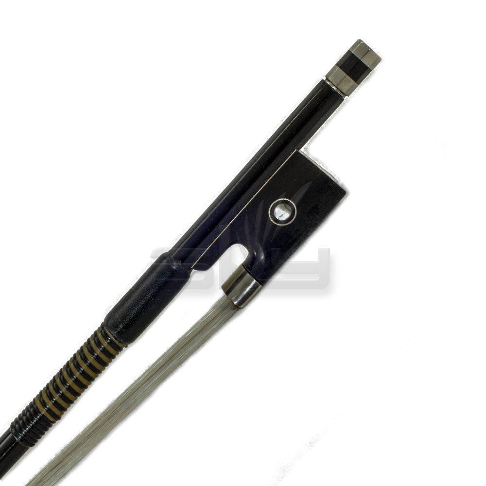PAITITI 1/4 Violin Bow Satin Carbon Fiber Round Stick Mongolian Horsehair Silver Wrap with Double Eye Fully-Line Abalone Inlay Black-Carbon Fiber
