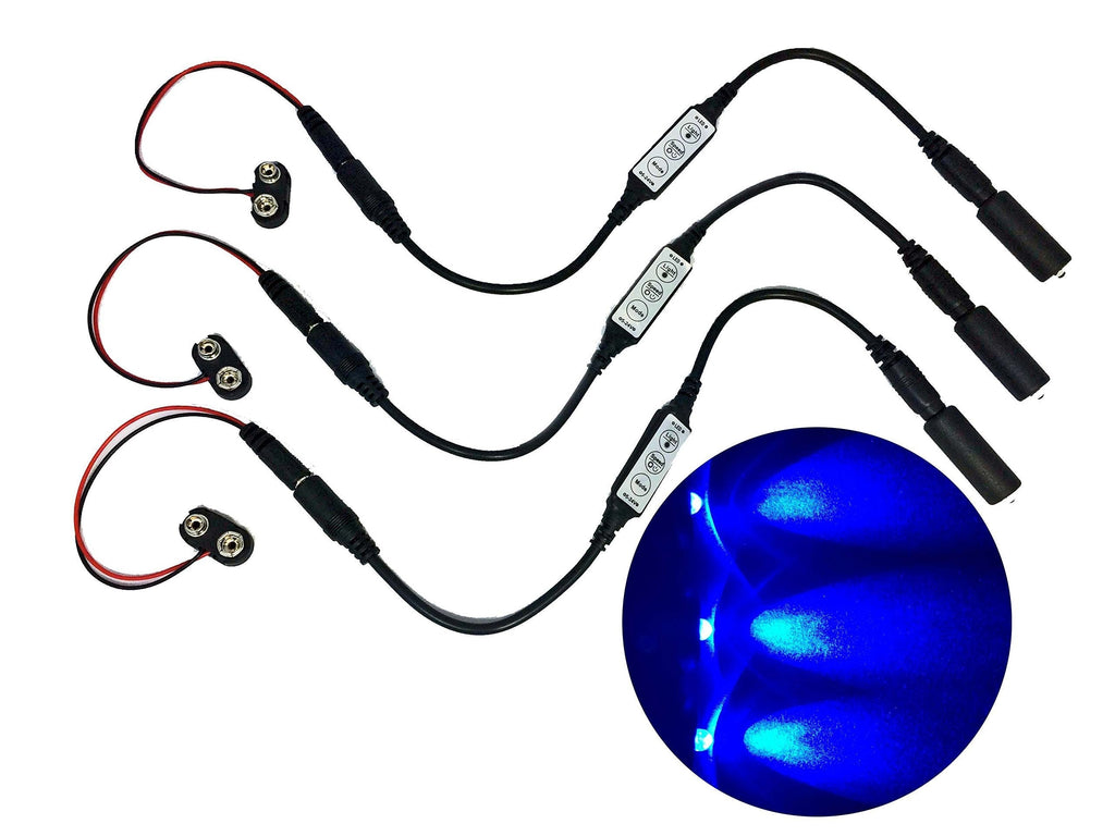 [AUSTRALIA] - 3 pack blue LED micro effect light with flash blink strobe control 9 volt battery operated for props and scenery 